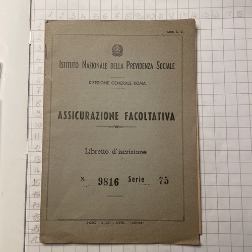 Libretto iscrizione inps 1952 - iscrizione,