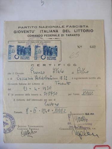 Pnf ww2 gil certificato - pnf, di